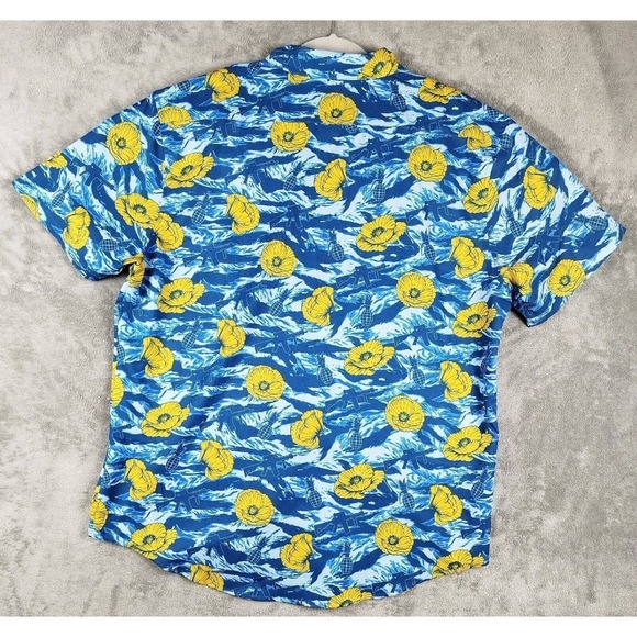 Savage Tacticians Floral Button Shirt Grenade Gun Blue Yellow Men's XL - Picture 2 of 8